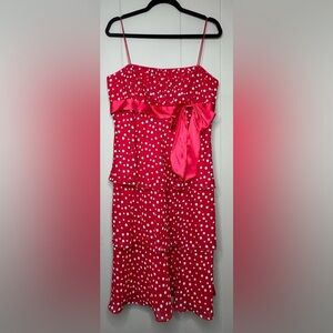 Liz Claiborne Ruffle Tier Red Polka Dot Spaghetti Strap Dress Womens Size  12